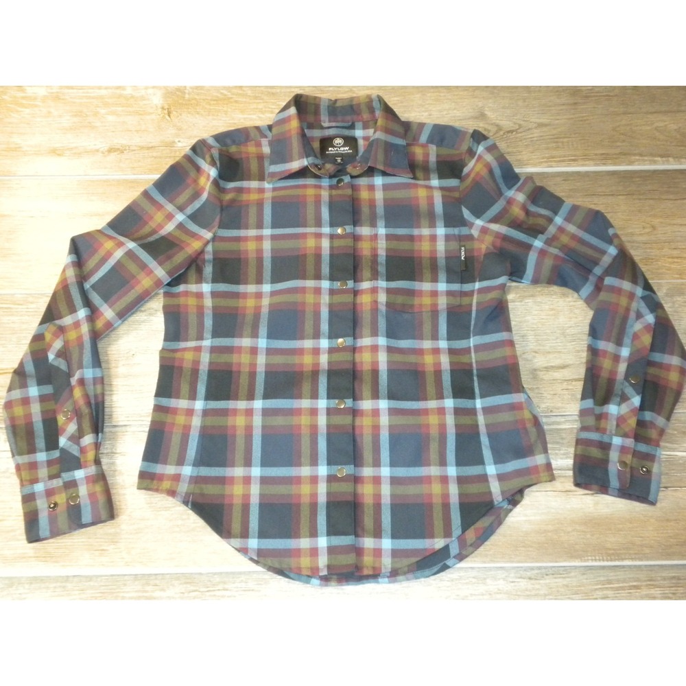 Flylow Shirt Womens S Blue Plaid Brigitte Tech Flannel Snap Down Mountain Chic